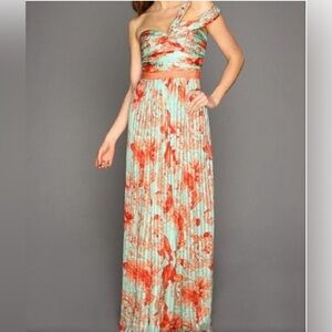 BCBG 100% Silk Teal and Coral dress